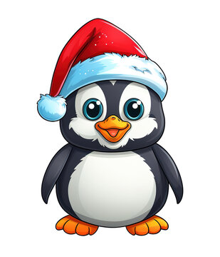cute penguin cartoon wearing christmas hat ai generative