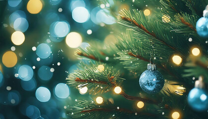 Obraz na płótnie Canvas Close-up view of a Christmas tree creating a festive backdrop