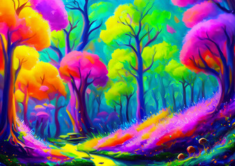 Nature and landscape. Illustration of trees, forests, mountains, flowers, plants and nature....