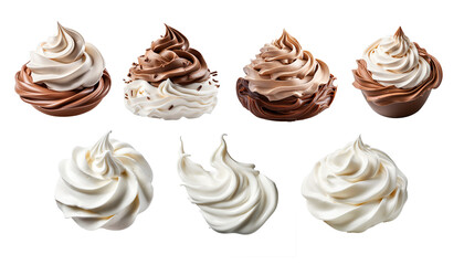 Collection set of whipped cream, chocolate whipped cream. Isolated on transparent or white background, png. Generative AI