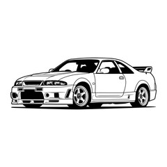 Black And White Car Vector Illustration For Conceptual Design. Good for poster, sticker, t shirt print, banner. Separated layers, easy to edit in your vector supported software.