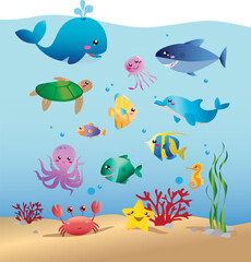 Obraz premium Cartoon marine life fish aquarium 