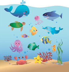 Cartoon marine life fish aquarium 