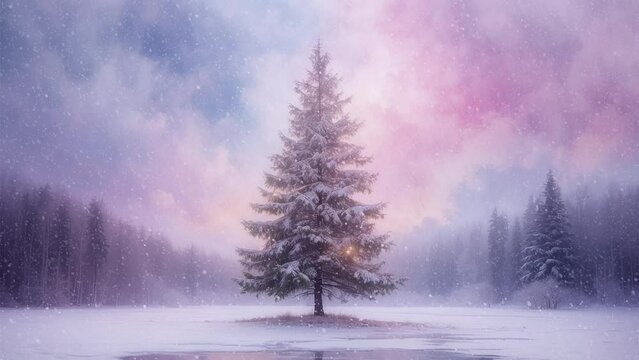 Animated Snowy Landscape with Christmas Tree