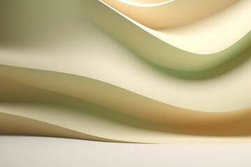 抽象背景テンプレート。ベージュ・黄緑・黄色の曲線的な壁と平らな床がある空間