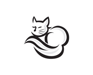abstract cute sleep cat drawn art logo design template illustration inspiration