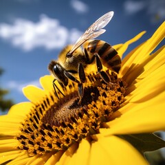 illustration of a bee is sitting on a sunflower dutch angle, Generative ai