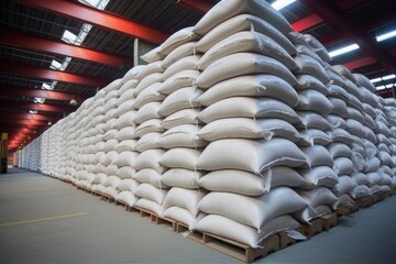 cement sacs on a production line in a plant