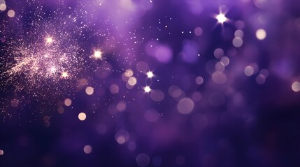 Purple Bokeh lights, blurry, Fireworks glitter Landscape background with copy space, New year holiday theme, count down