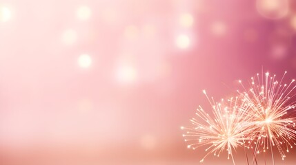 Pink Bokeh lights, blurry, Fireworks glitter Landscape background with copy space, New year holiday theme, count down