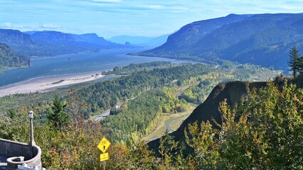 Columbia river Gorge and beautiful viewpoint at Vista house at crown point Oregon. 