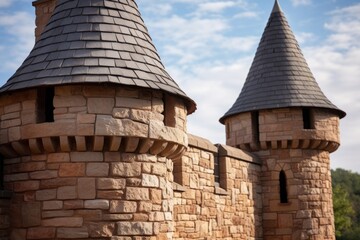 close-up of crenels and merlons on a sandstone battlement
