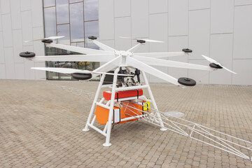 Big white agricultural drone uav for working in big industrial farm