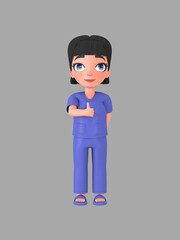 Short-haired female character in nursing assistant uniform ,3d rendering