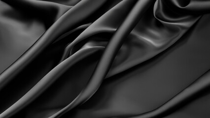 Black Silk Satin with Gentle Drapes, Silk Satin with Soft Folds, Silk Fabric Background, Silk Fabric Soft Folds, Luxury Background, 8K UHD