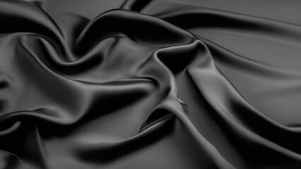 Black Silk Satin with Gentle Drapes, Silk Satin with Soft Folds, Silk Fabric Background, Silk Fabric Soft Folds, Luxury Background, 8K UHD