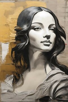 canvas texture oil painting. Conceptual abstract picture of monalisa . Conceptual abstract closeup of an oil painting  on canvas.