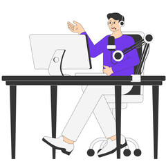 Man Hosting a Podcast Illustration