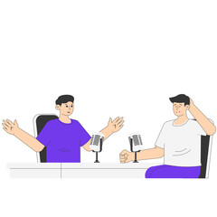 Two Men Chatting on a Podcast Illustration