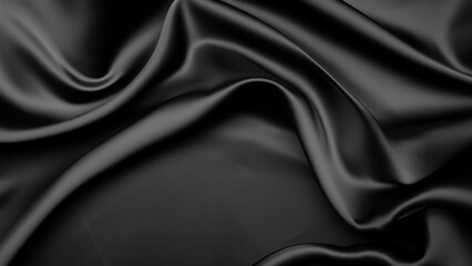 Black Silk Satin with Gentle Drapes, Silk Satin with Soft Folds, Silk Fabric Background, Silk Fabric Soft Folds, Luxury Background, 8K UHD