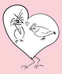 Dove and parrot. Heart, love. Vector drawing, eps