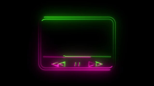 Retro Neon Radio news speaker And Music player Animated On A Black Background. Seamless Loop .