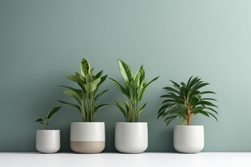 Houseplants In Pots Against Wall Background Realistic Image