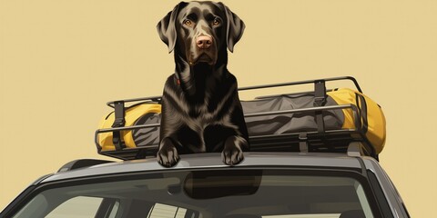 Labrador Ready For Travel, Positioned At The Back Of An Suv