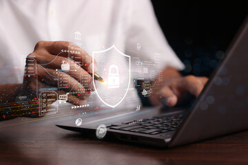 Online documentation database, IT consultant being set up Virtual Document Management System with a laptop, Software for archiving corporate files.