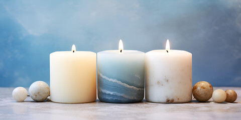 Fototapeta na wymiar Elegant Set of Three Bubble Candles in Off-WhiteBeige