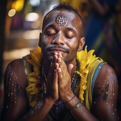 illustration of Brazilian man praying during carnival religious part, Generative ai - obrazy, fototapety, plakaty