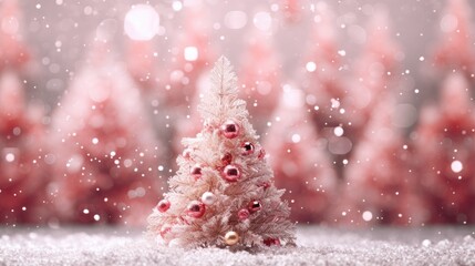 Obraz na płótnie Canvas Pinkmas concept. Pink Christmas tree branches decorated with ornaments in pink color. Merry Xmas, Happy New Year 2024 in trendy colors. Vibrant colorful background for cards, invitations, greetings.