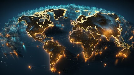 World with network connections. Communication occurs via various technologies such as Wi-Fi, cellular, Bluetooth, Ethernet and more. These technologies enable the exchange of data in real time.