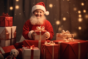 Child Santa smiling.