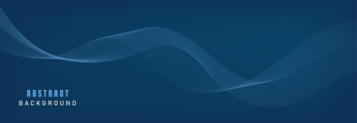 Vector data technology background. Dotted halftone waves connecting dots and lines on a blue background.