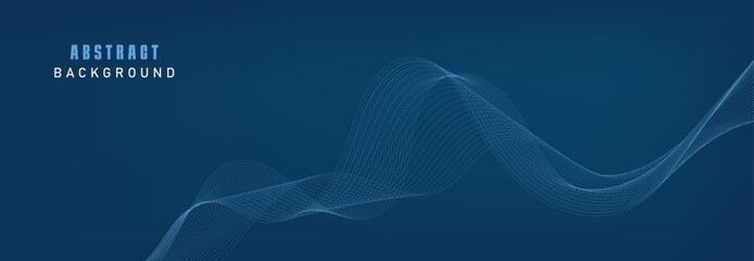 Vector data technology background. Dotted halftone waves connecting dots and lines on a blue background.