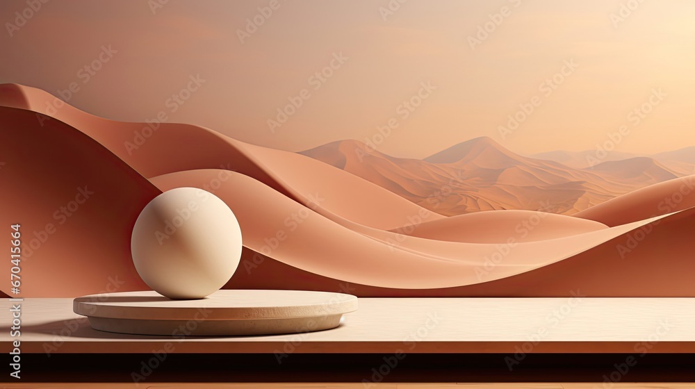 Wall mural top view of beige light bokeh shadow on sand color background. flat lay with shadow on the wall. min