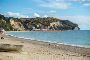 Fototapeta premium Atmospheric scenery of Pitsunda Fish Factory with Aquamarine Sea.