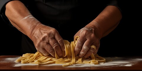 Old Italian Hands Create Traditional Pasta - obrazy, fototapety, plakaty