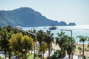 Alanya scenery with pirate ship and rocks