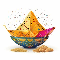 illustration of colorful paper kite with sesame seed ball or til, Generative ai