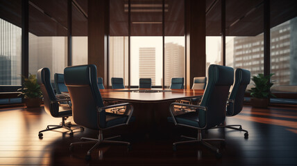 Fototapeta premium The conference table is empty in the morning at the office.