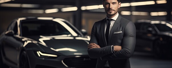 Professional Driver Posing Near Luxury Car