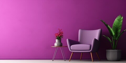 Purple Chair, Painting, And Plant In Viva Magenta Living Room