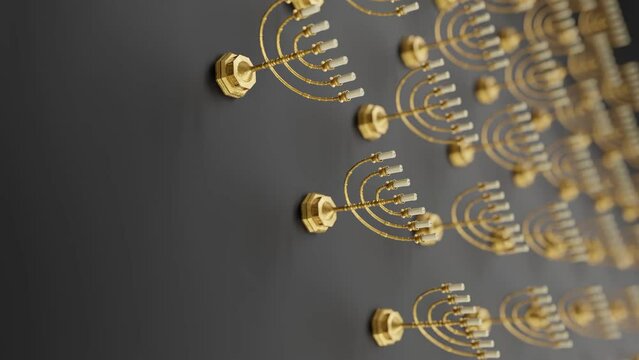 Golden Menorahs on a Vibrant black Background vertical