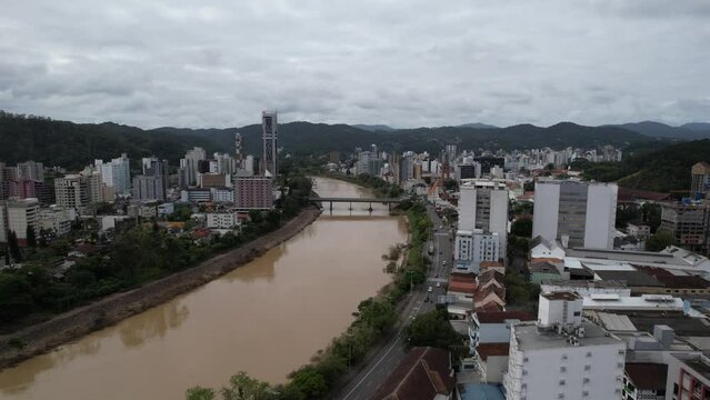 aerial view of the Itajaí-Açu river, Blumenau, city in the Itajaí valley, state of Santa Catarina, southern Brazil
