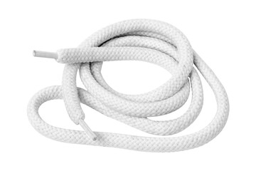 White twisted shoe string. Isolate on a white background. - obrazy, fototapety, plakaty