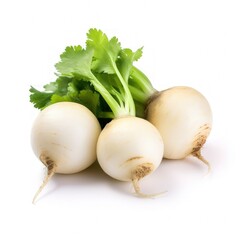 Bunch of fresh turnips isolated on white background