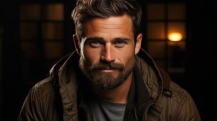 Obraz premium Smiling man studio portrait. People, male beauty, student, lifestyle concept. Man face portrait illustration. Generative AI