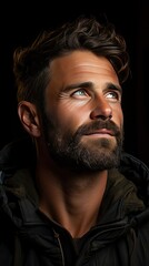 Silhouette portrait of young European man in profile background. Man face portrait illustration. Generative AI